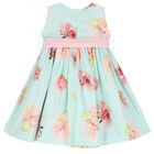 Girls Blue Floral Bow Dress, 1, hi-res