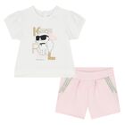 Girls White & Pink Choupette Logo Shorts Set, 1, hi-res