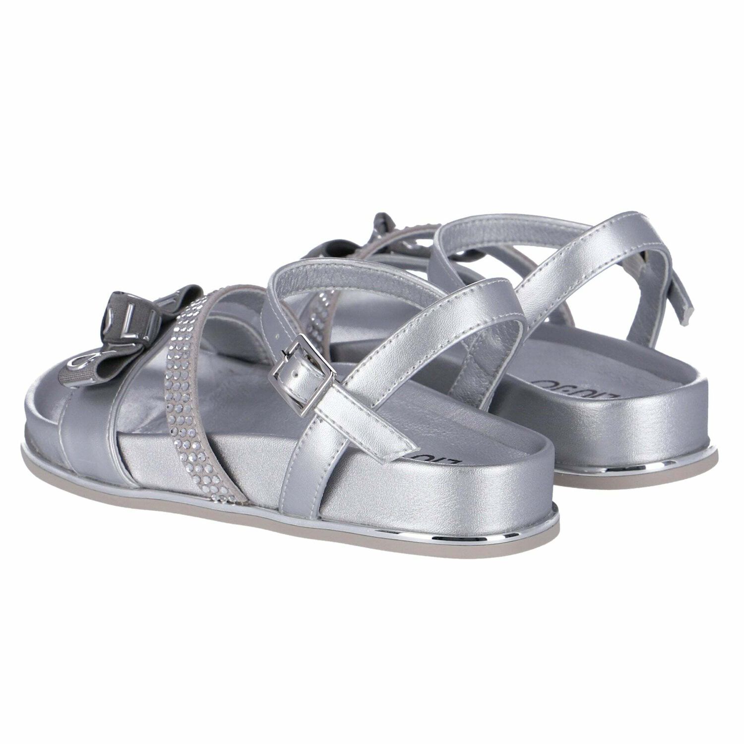 Girls Silver Embellished Sandals, 1, hi-res