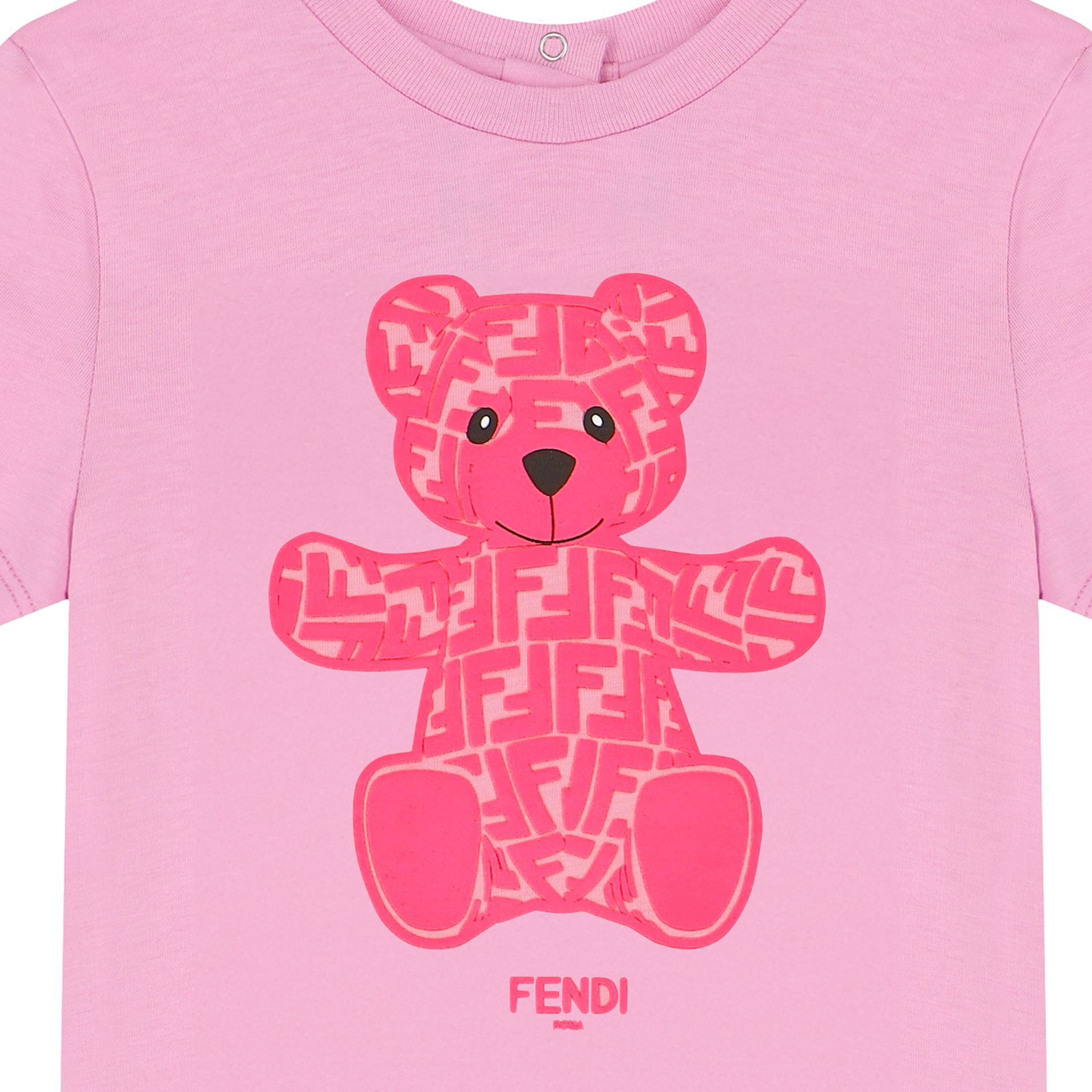 Fendi Younger Girls Pink Teddy Logo T-Shirt | Junior Couture USA