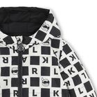 Younger Boys White & Black Ikonik Karl Reversible Puffer Jacket, 1, hi-res