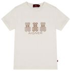 Girls Ivory & Beige Teddy Bear Logo T-Shirt, 1, hi-res