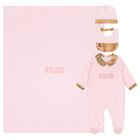 Baby Girls Pink & Beige Geo Map Babygrow Gift Set, 2, hi-res