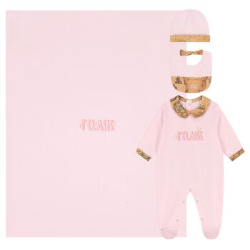 Baby Girls Pink & Beige Geo Map Babygrow Gift Set