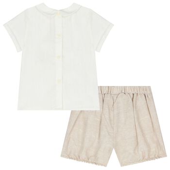 Baby Boys White & Beige Shorts Set