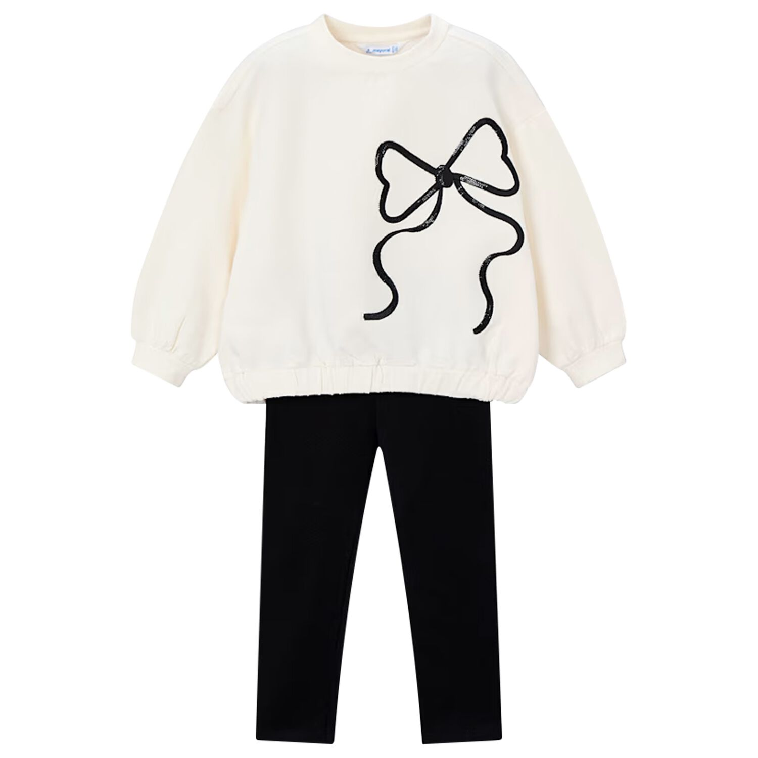 Girls Ivory & Black Bow Leggings Set, 1, hi-res image number null