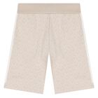Boys Beige Logo Shorts, 1, hi-res