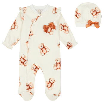 Baby Girls Ivory Teddy Bear Babygrow Set