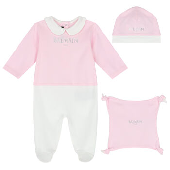 Baby Girls White & Pink Logo Babygrow Gift Set