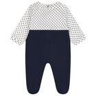 Baby Boys White & Navy Blue Logo Babygrow, 2, hi-res