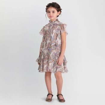 Girls Beige Paisley Ruffle Tiered Dress