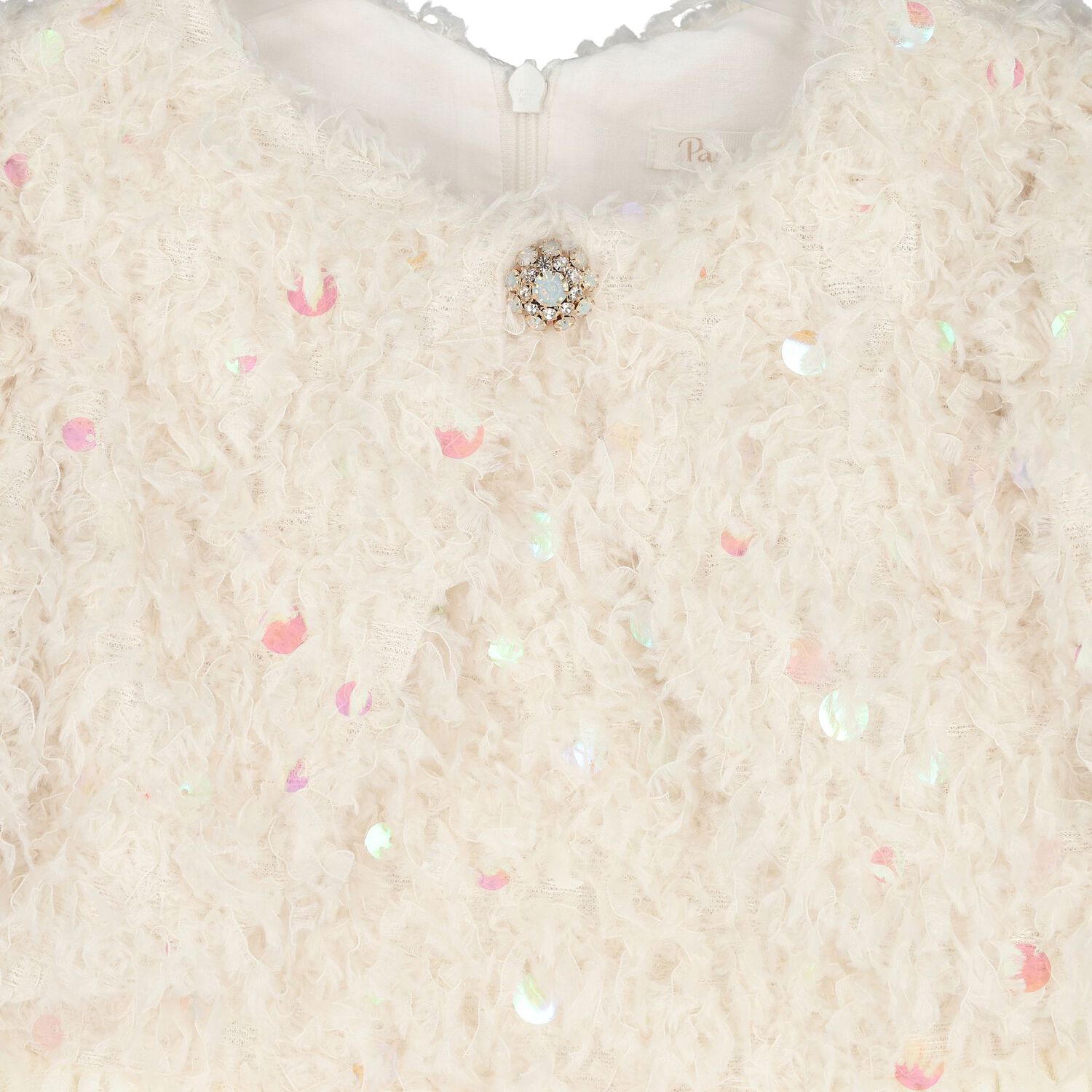 Girls Ivory Embellished Sequin Dress, 1, hi-res