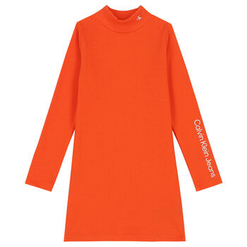فستان مضلع بالشعار باللون البرتقالى