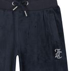 Girls Navy Blue Crystal Embellished Diamant&eacute; Logo Trousers, 1, hi-res