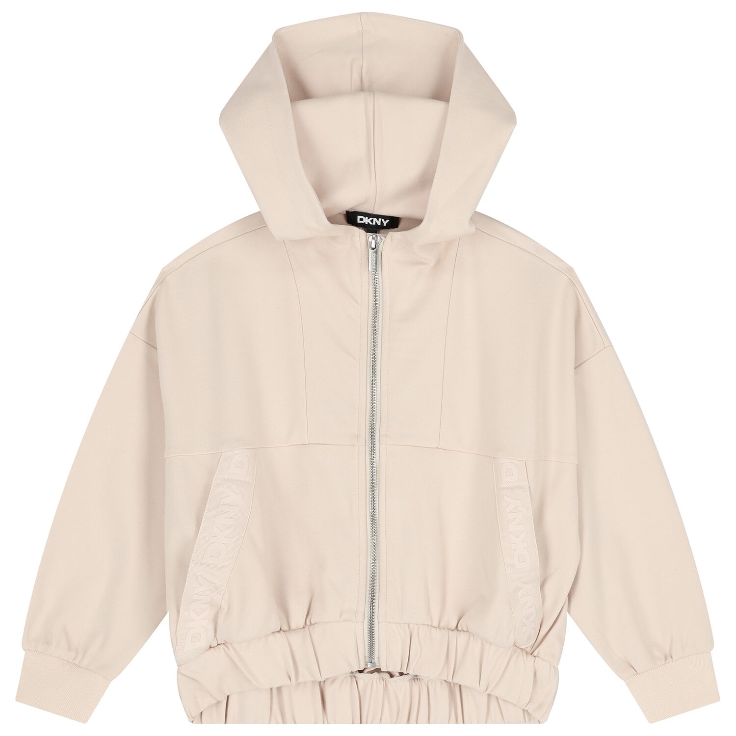 Girls Beige Logo Hooded Zip-Up Top, 2, hi-res image number null