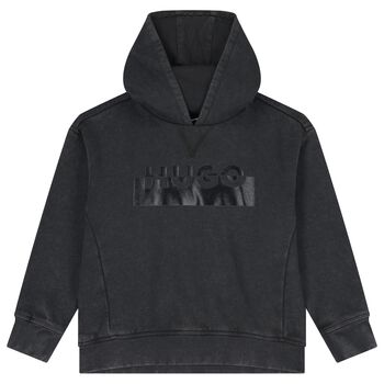 Boys Black Logo Hooded Zip Up Top