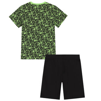 Boys Green & Black Shorts Set