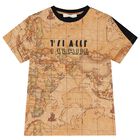 Boys Beige & Black Geo Map Logo T-Shirt, 1, hi-res