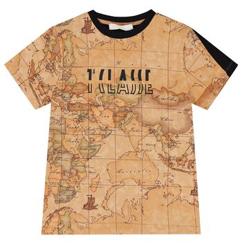 Boys Beige & Black Geo Map Logo T-Shirt