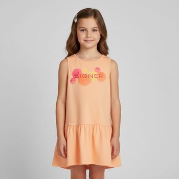 Girls Orange Logo Dress