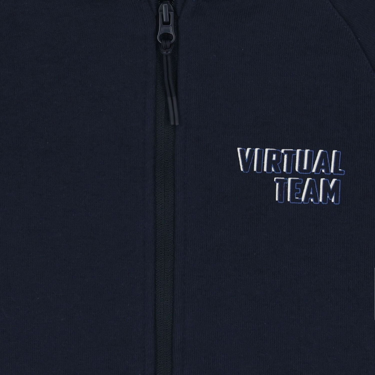 Boys Navy Blue & Beige Hooded Zip Up Top, 1, hi-res