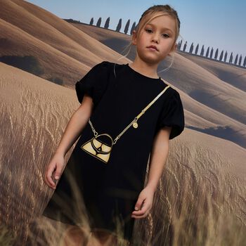 Girls Black Bag Logo Dress