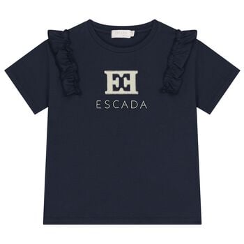 Girls Navy Blue Logo Ruffled T-Shirt
