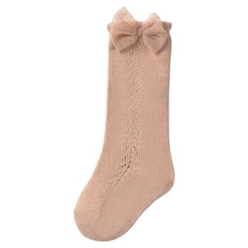 Younger Girls Pink Bow Knitted Socks