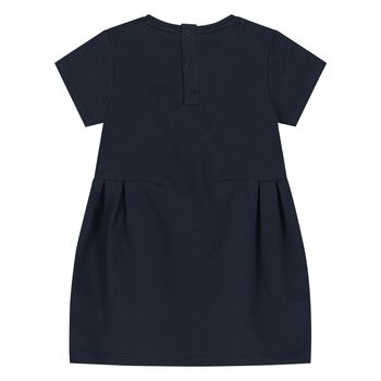 Younger Girls Navy Blue Necklace Logo Dress 