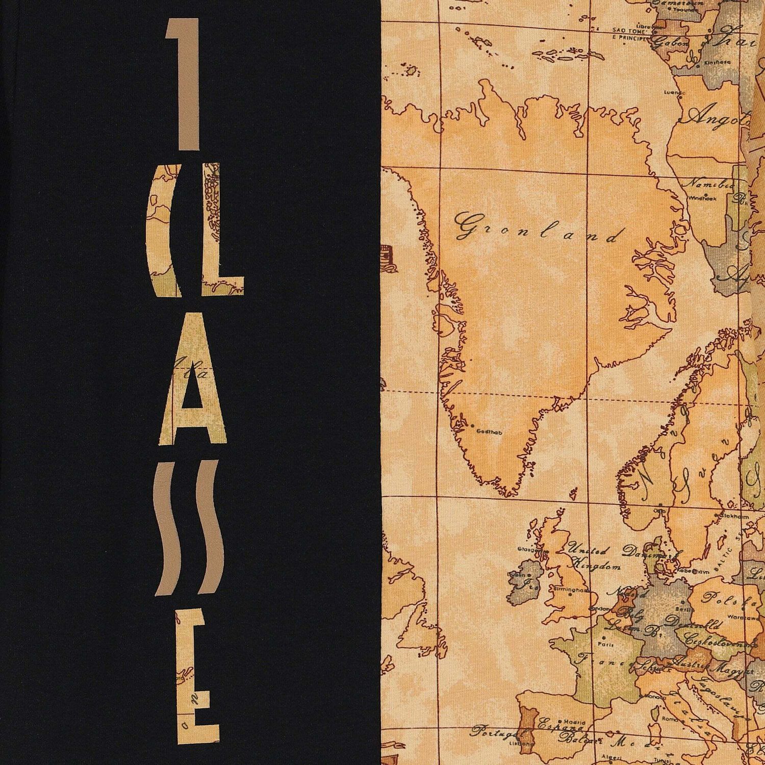 توب باكمام بطبعة خريطة باللون الاسود والبيج للاولاد, 1, hi-res image number null