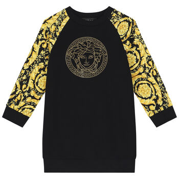 Girls Black & Gold Barocco Medusa Sweatshirt Dress