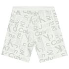 Boys White & Grey Logo Shorts, 1, hi-res
