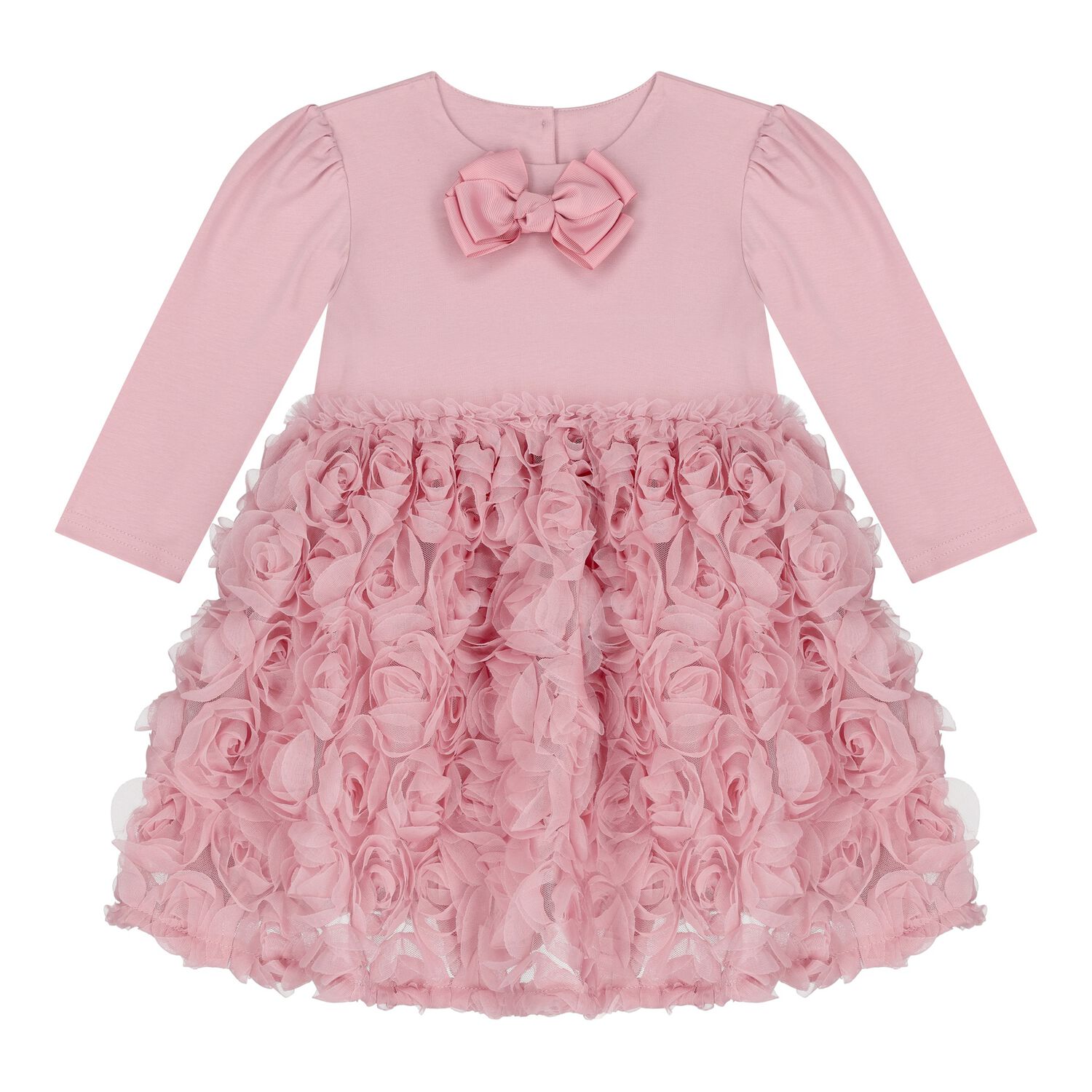 Baby Girls Pink Tulle Rose Dress, 1, hi-res