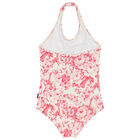 Girls Ivory & Pink Floral Swimsuit, 1, hi-res