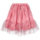 Girls White & Pink Floral Tulle Skirt Set, 1, hi-res