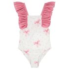 Girls White & Pink Bow Swimsuit, 1, hi-res