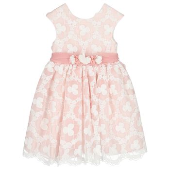 Girls Pink & White Embroidered Organza Dress