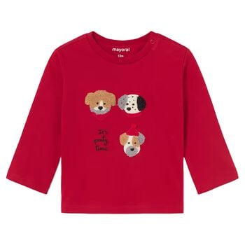 Younger Boys Red Puppies Long Sleeve Top
