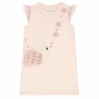 Girls Pink Jersey Swan Dress