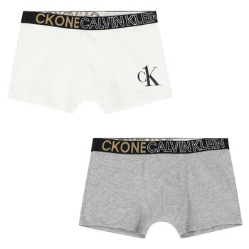 Boys Grey & White Logo Boxer Shorts ( 2-Pack )