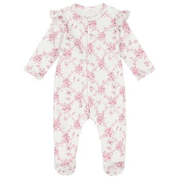 Baby Girls White & Pink Floral & Butterflies Babygrow