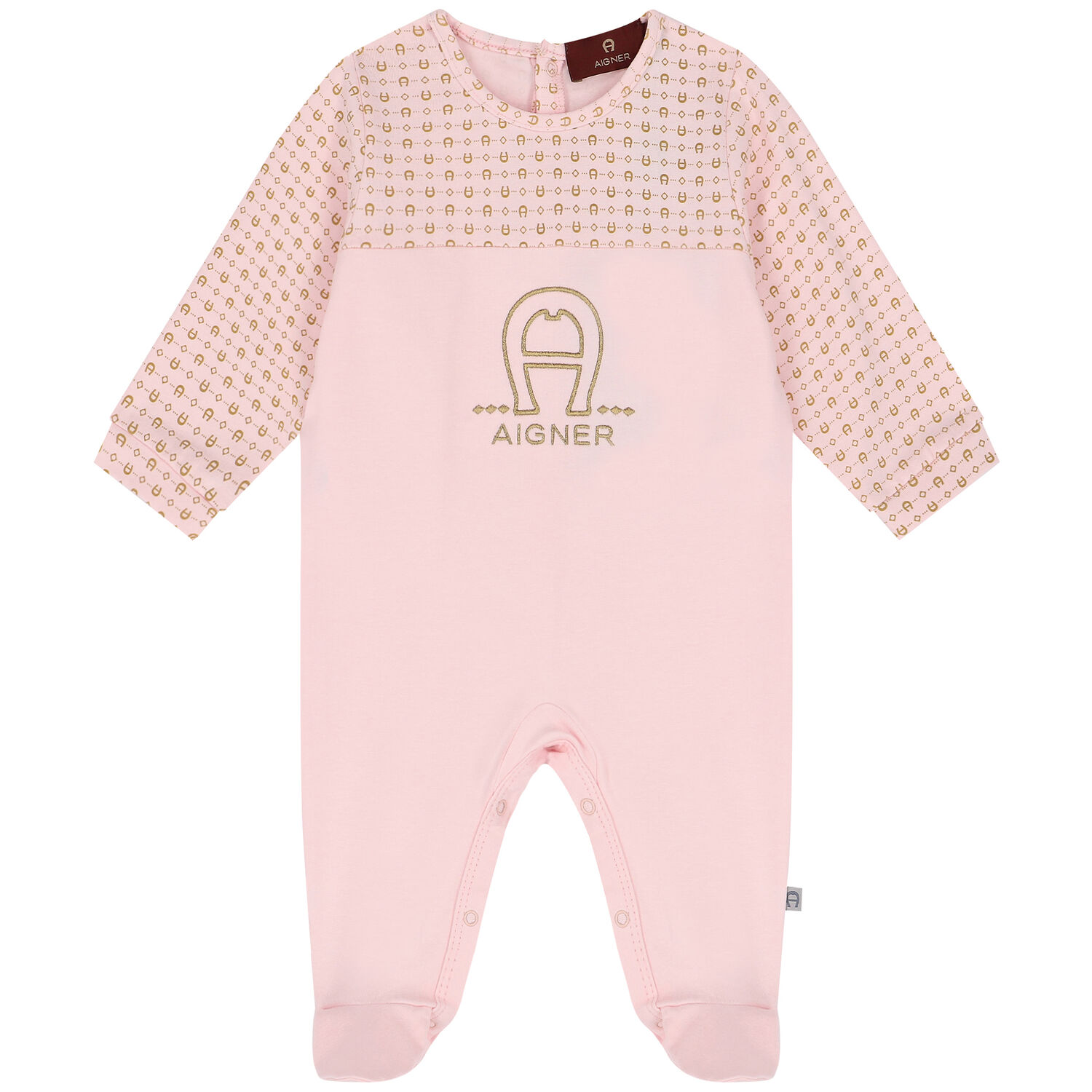 Pink & Gold Pima Cotton Logo Babygrow, 3, hi-res