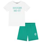 Boys White & Green Logo Shorts Set, 1, hi-res
