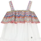 Girls White Zigzag Ruffle Dress, 1, hi-res