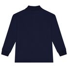 Boys Navy Blue Web Striped Polo Shirt, 1, hi-res