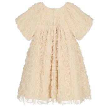 Girls Gold Bow Ruffled Tulle Dress