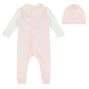 Baby Girls Pink & White Bow Babygrow Set
