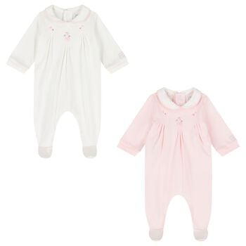 Baby Girls Pink & Ivory Flower Babygrows ( 2-Pack )