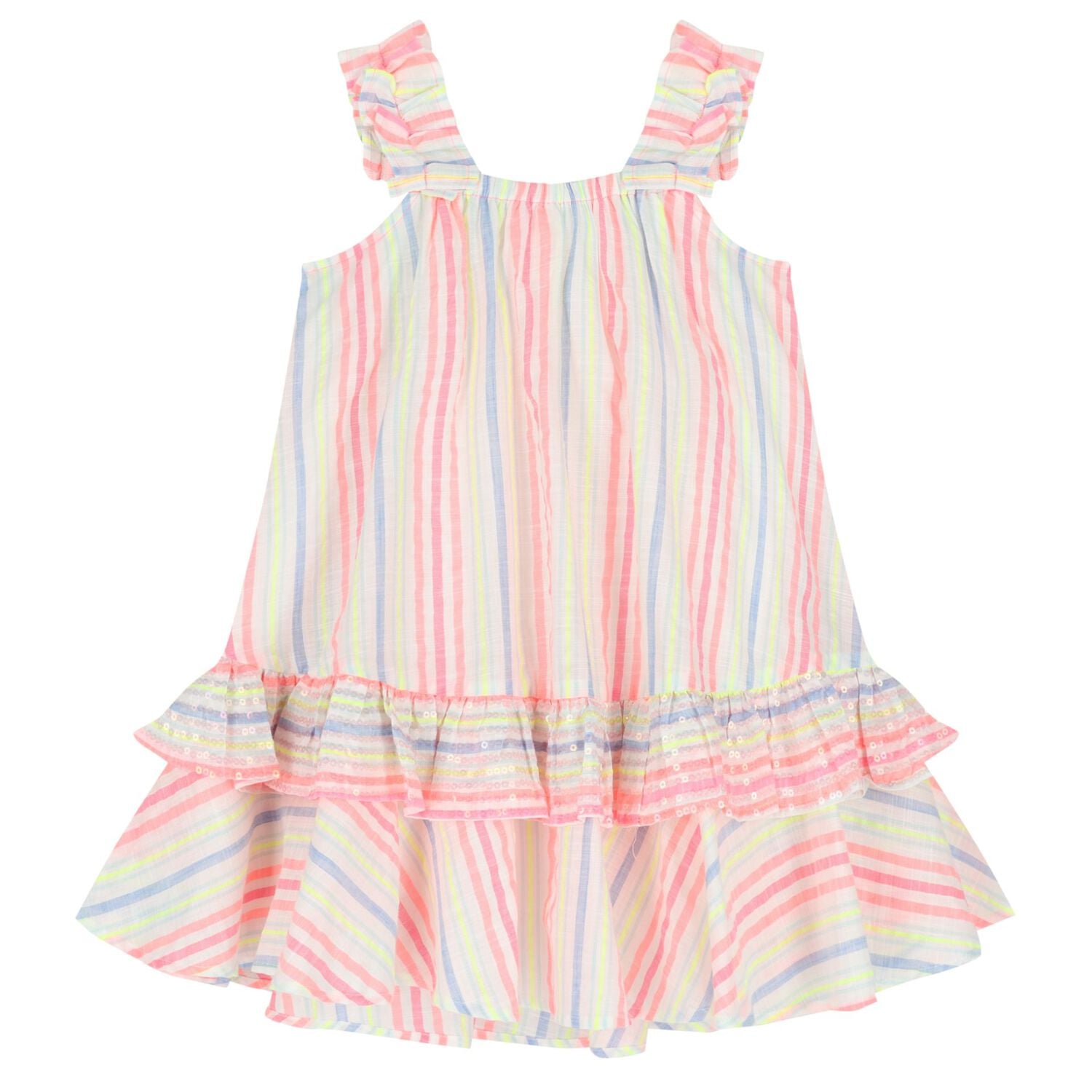 Girls Multi-Coloured Stripes Embellished Dress, 1, hi-res