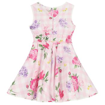 Girls Pink & White Floral Gingham Dress